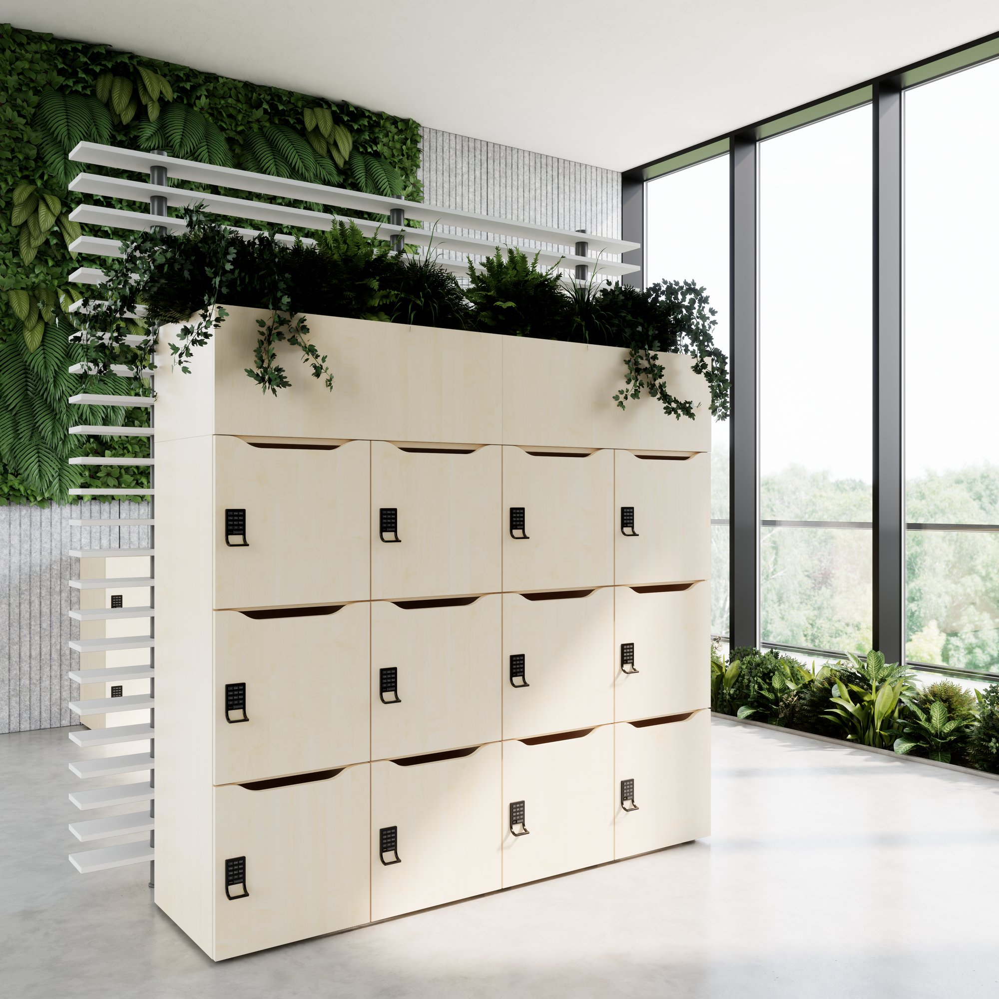 CHOICE Spind | 1800 x 1704 mm, 12 Schliessfächer, Blumenkästen, Ahorn - 2 Main Image