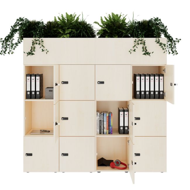 CHOICE Spind | 1800 x 1704 mm, 12 Schließfächer, Blumenkästen, Ahorn