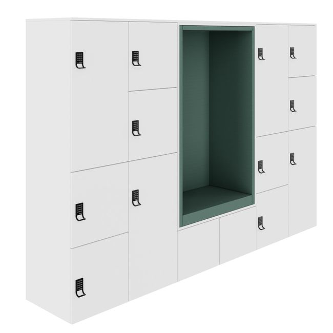 CHOICE Spind | 2706 x 1836 mm, 12 Schließfächer, Sitznische, Weiß