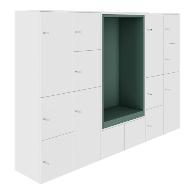 CHOICE Spind | 2706 x 1836 mm, 12 Schließfächer, Sitznische, Weiß