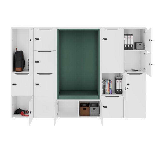CHOICE Spind | 2706 x 1836 mm, 12 Schließfächer, Sitznische, Weiß