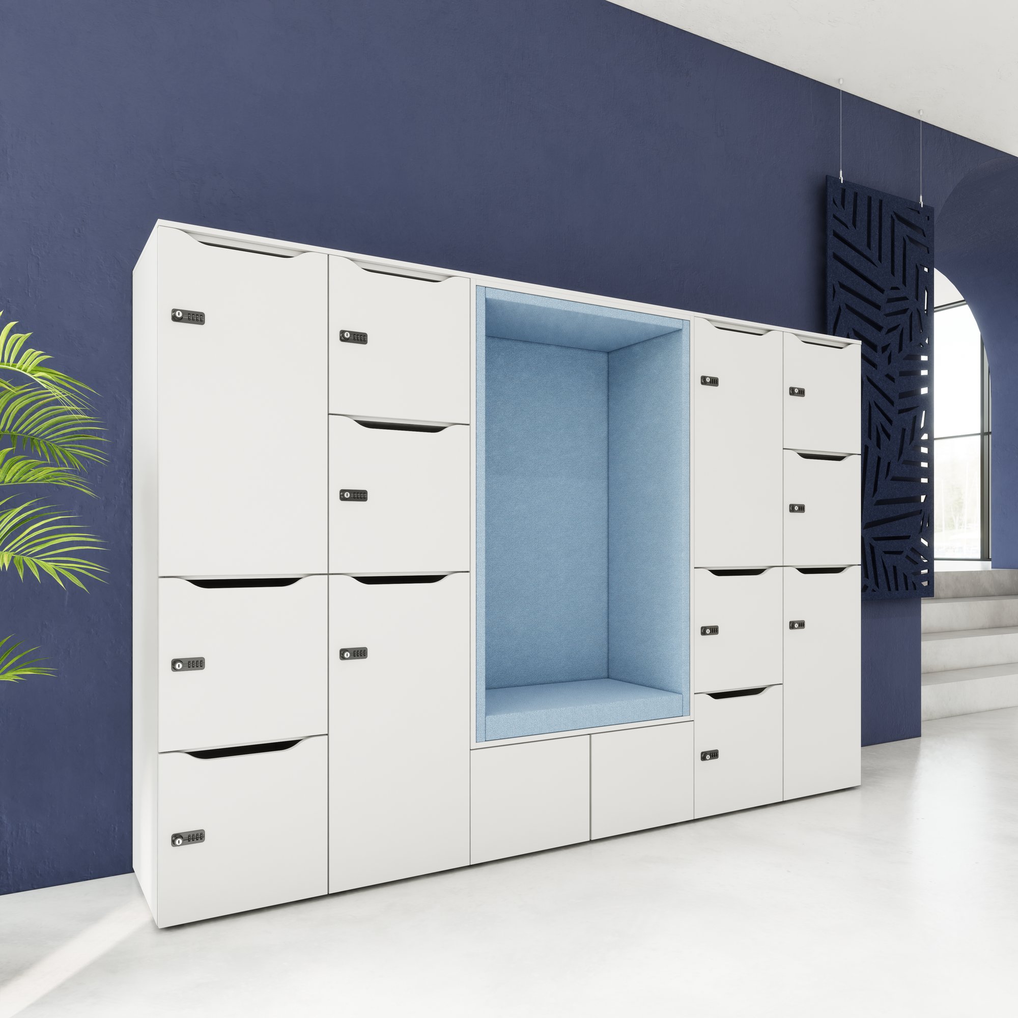 CHOICE Spind | 2706 x 1836 mm, 12 Schliessfächer, Sitznische, Perlgrau - 8 Main Image