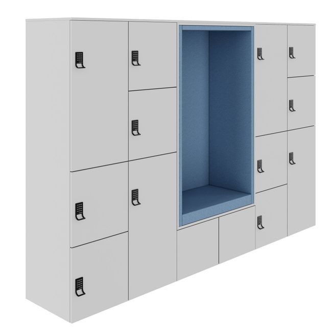 CHOICE Spind | 2706 x 1836 mm, 12 Schließfächer, Sitznische, Perlgrau