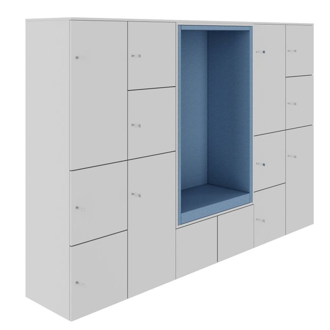 CHOICE Spind | 2706 x 1836 mm, 12 Schließfächer, Sitznische, Perlgrau