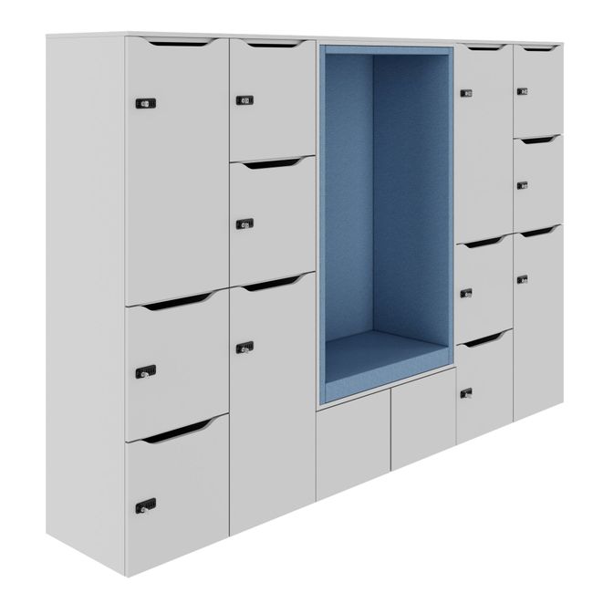 CHOICE Spind | 2706 x 1836 mm, 12 Schließfächer, Sitznische, Perlgrau
