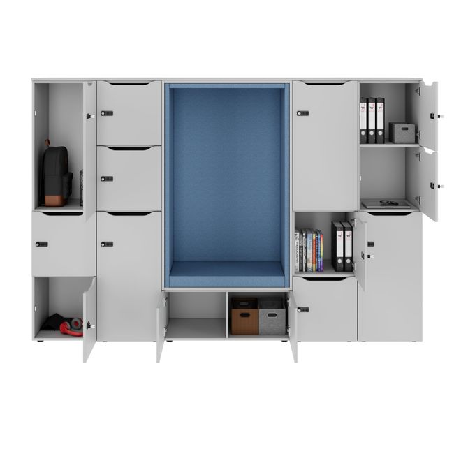 CHOICE Spind | 2706 x 1836 mm, 12 Schließfächer, Sitznische, Perlgrau
