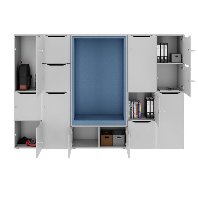 CHOICE Spind | 2706 x 1836 mm, 12 Schließfächer, Sitznische, Perlgrau