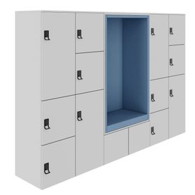 CHOICE Spind | 2706 x 1836 mm, 12 Schließfächer, Sitznische, Perlgrau