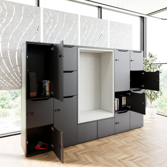 CHOICE Spind | 2706 x 1836 mm, 12 Schließfächer, Sitznische, Anthrazit