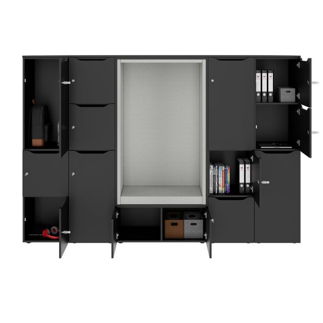 CHOICE Spind | 2706 x 1836 mm, 12 Schließfächer, Sitznische, Anthrazit