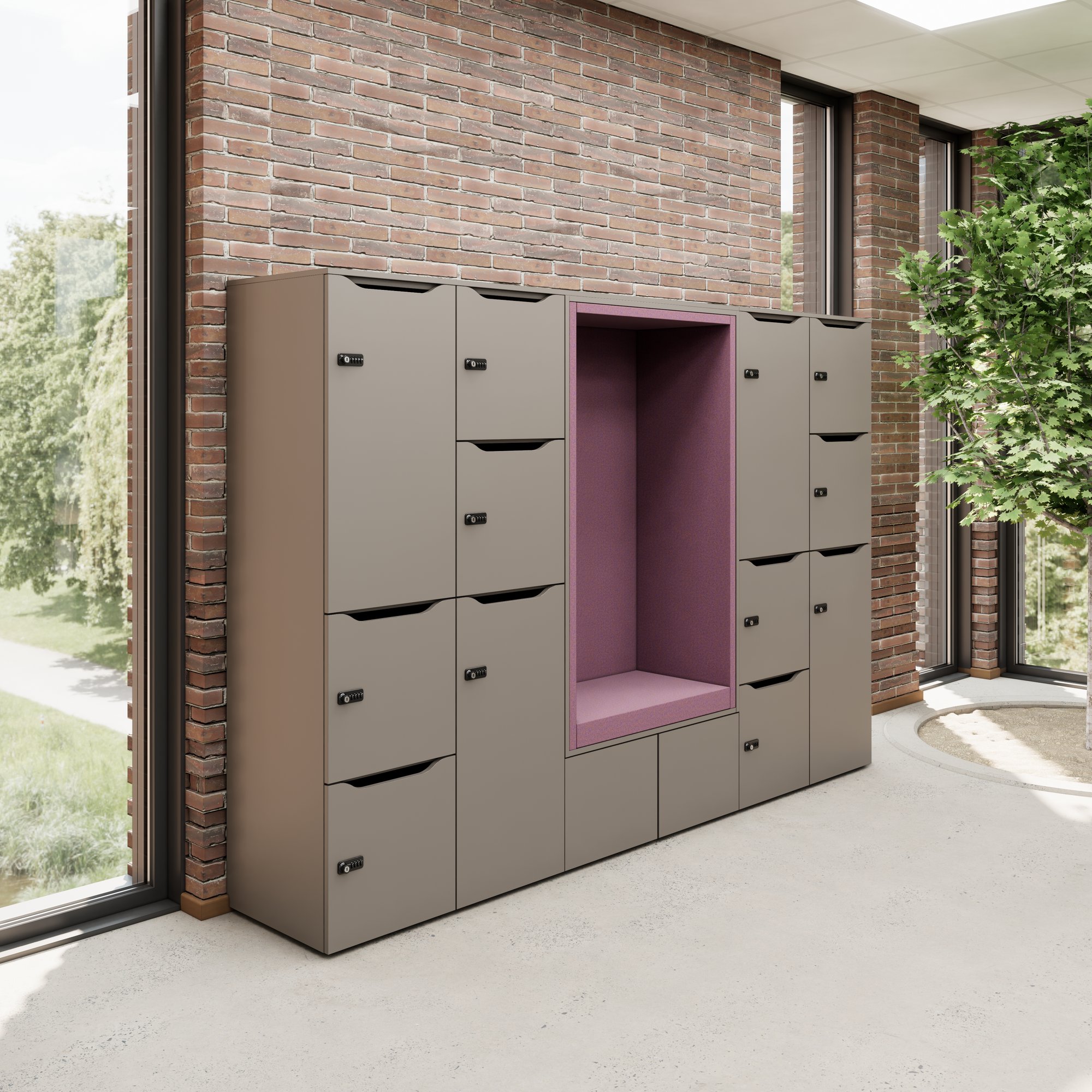 CHOICE Spind | 2706 x 1836 mm, 12 Schliessfächer, Sitznische, Cubanitgrau - 2 Main Image