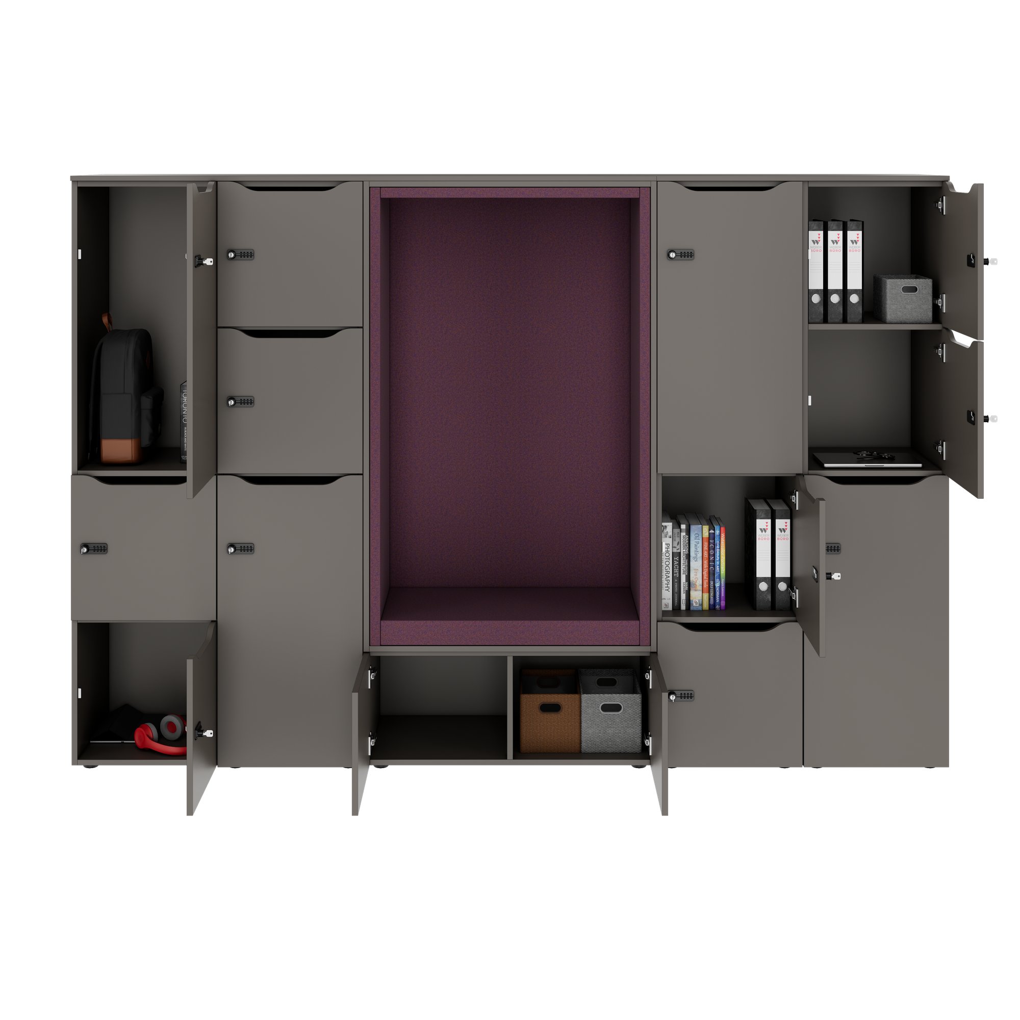 CHOICE Spind | 2706 x 1836 mm, 12 Schliessfächer, Sitznische, Cubanitgrau - 7 Main Image