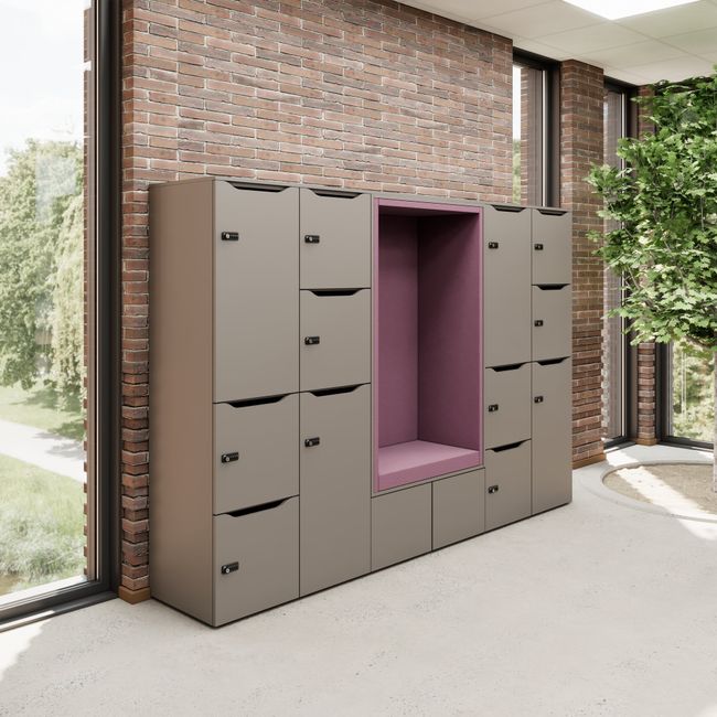 CHOICE Spind | 2706 x 1836 mm, 12 Schließfächer, Sitznische, Cubanitgrau