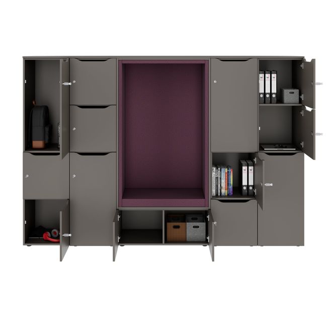 CHOICE Spind | 2706 x 1836 mm, 12 Schließfächer, Sitznische, Cubanitgrau