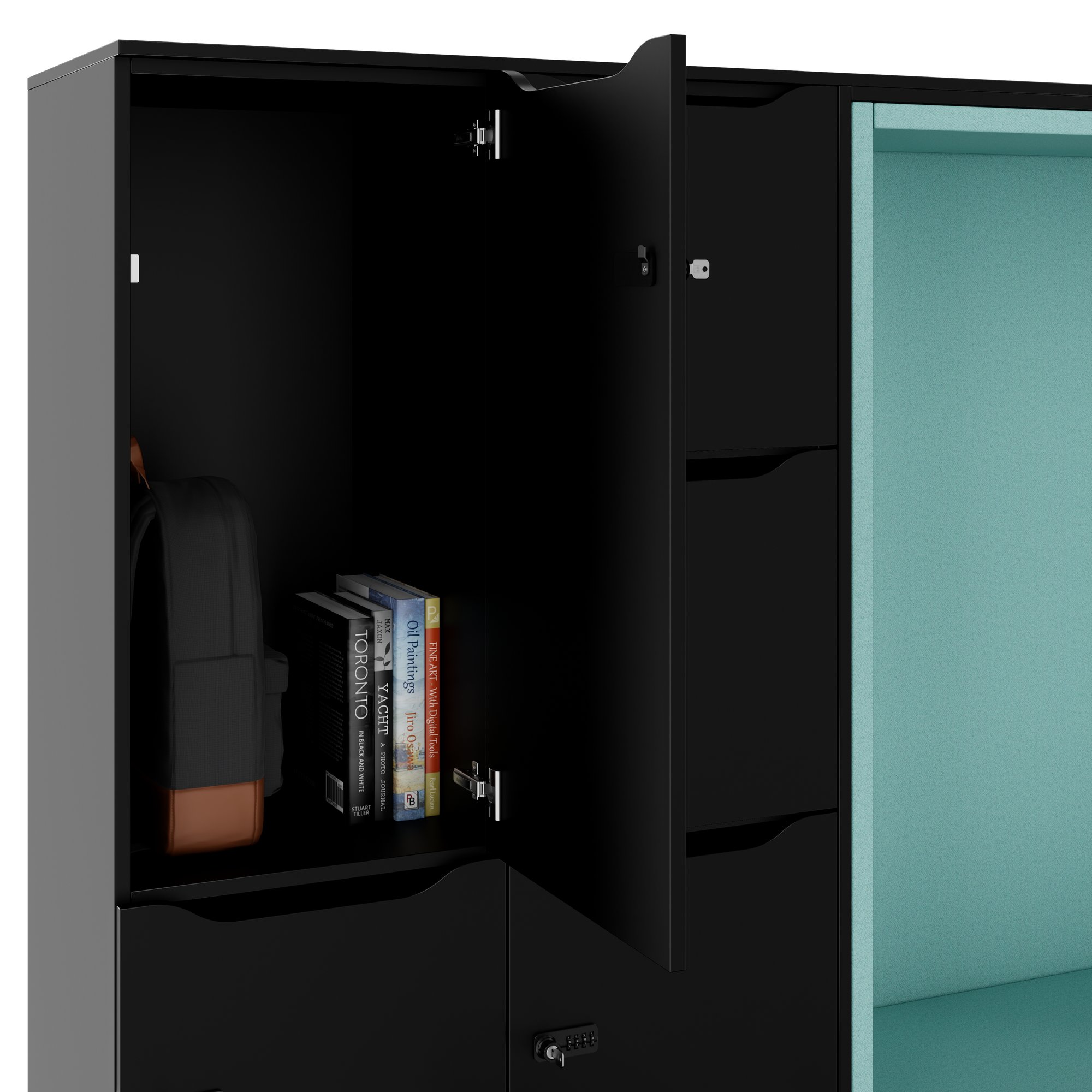 CHOICE Spind | 2706 x 1836 mm, 12 Schliessfächer, Sitznische, Schwarz - 4 Main Image