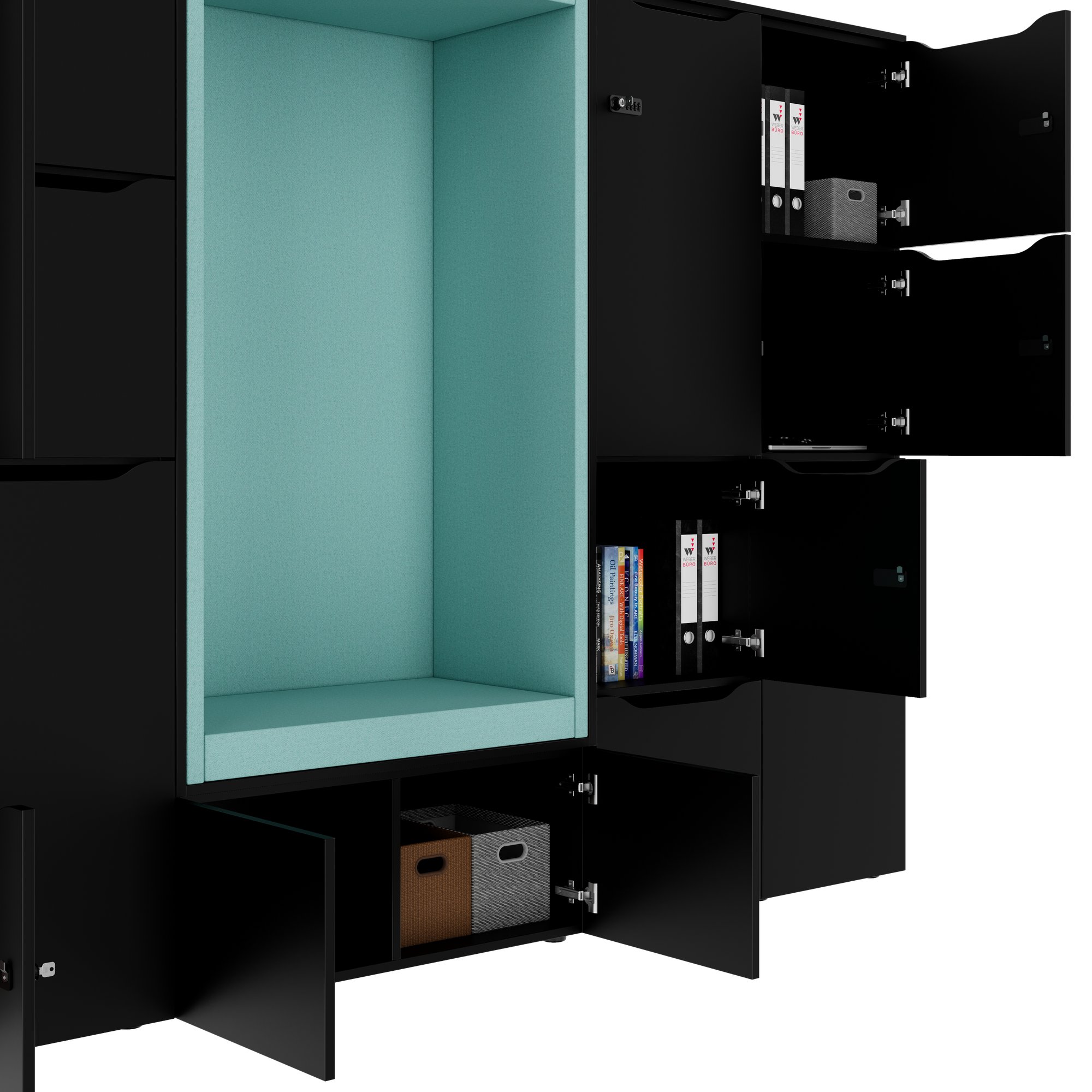 CHOICE Spind | 2706 x 1836 mm, 12 Schliessfächer, Sitznische, Schwarz - 5 Main Image