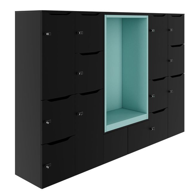 CHOICE Spind | 2706 x 1836 mm, 12 Schließfächer, Sitznische, Schwarz