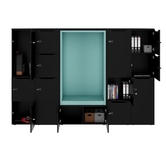 CHOICE Spind | 2706 x 1836 mm, 12 Schließfächer, Sitznische, Schwarz