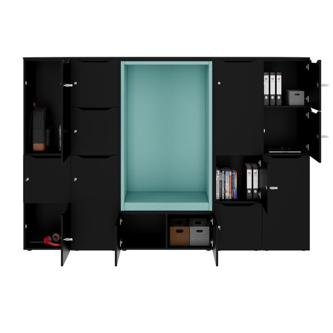 CHOICE Spind | 2706 x 1836 mm, 12 Schließfächer, Sitznische, Schwarz