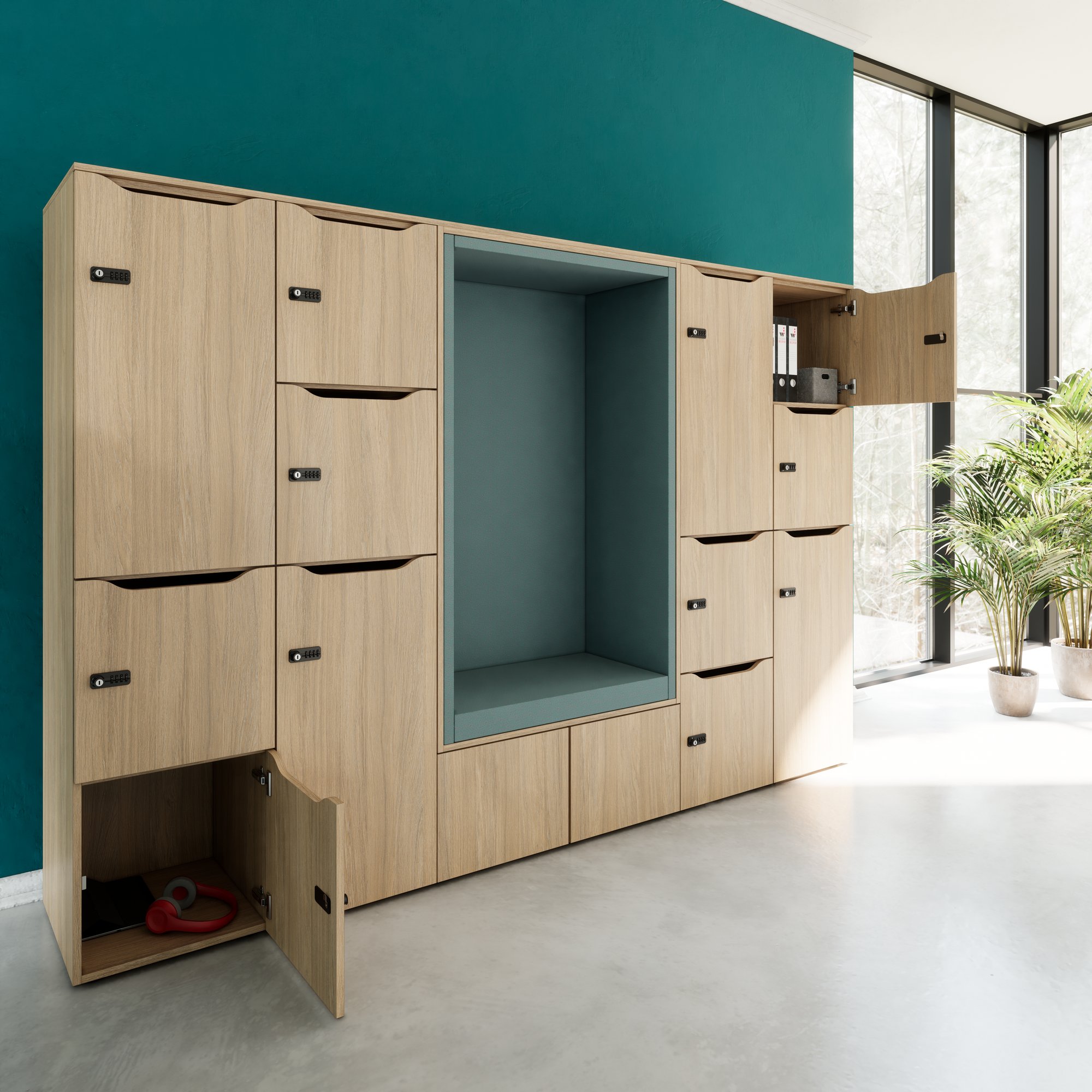CHOICE Spind | 2706 x 1836 mm, 12 Schliessfächer, Sitznische, Bernsteineiche - 8 Main Image