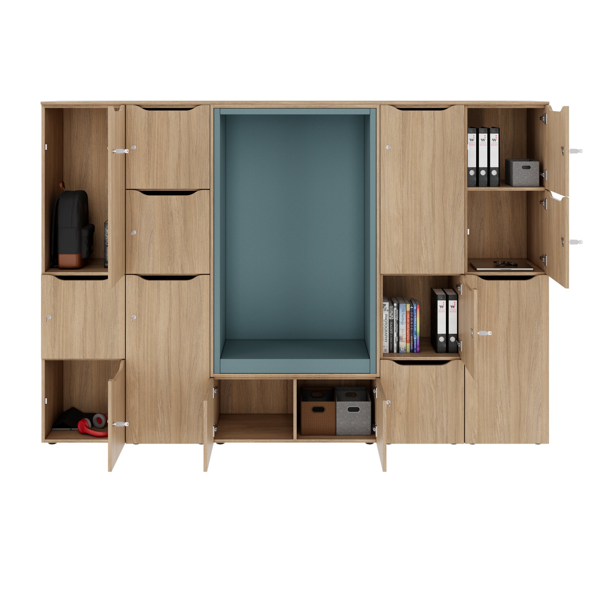 CHOICE Spind | 2706 x 1836 mm, 12 Schliessfächer, Sitznische, Bernsteineiche - 2 Main Image