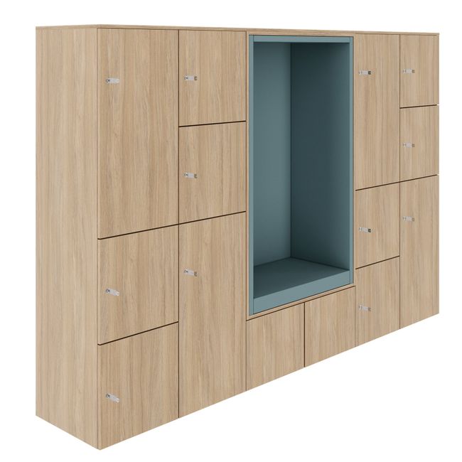 CHOICE Spind | 2706 x 1836 mm, 12 Schließfächer, Sitznische, Bernsteineiche