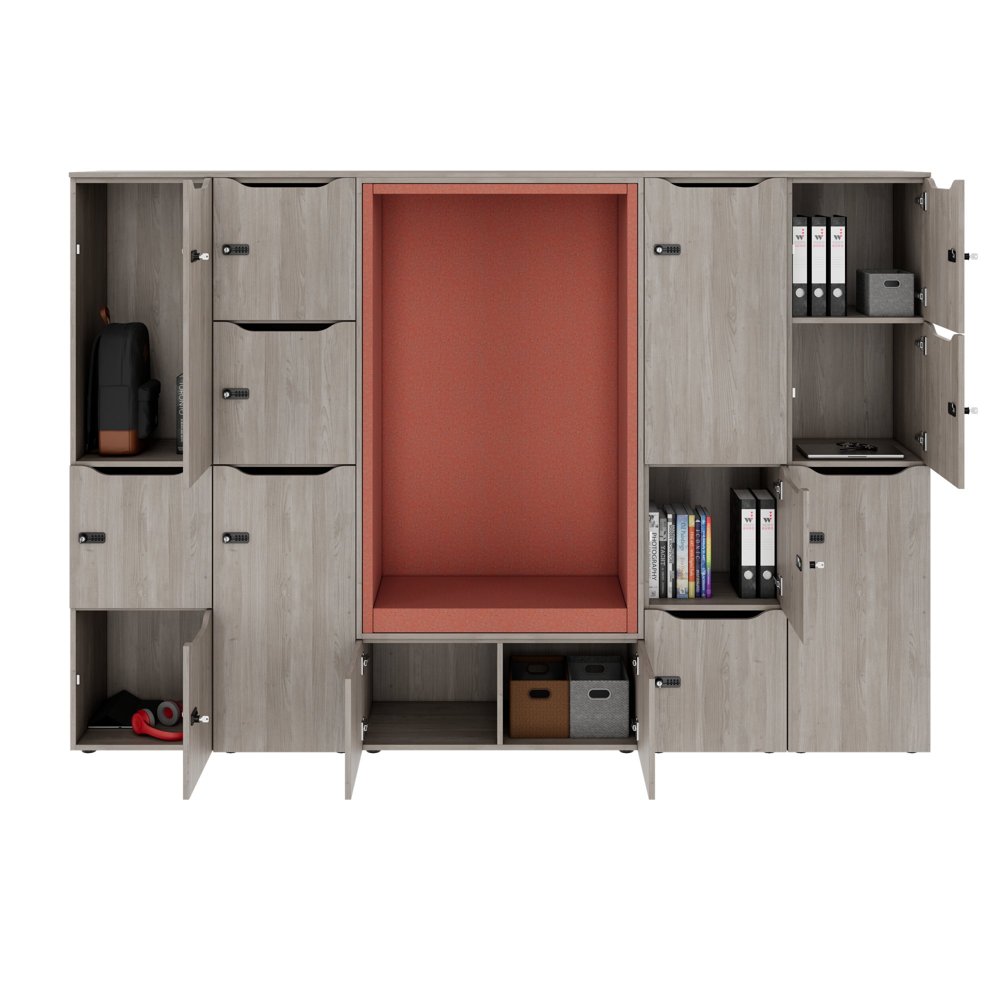 CHOICE Spind | 2706 x 1836 mm, 12 Schliessfächer, Sitznische, Nordeiche grau - 7 Main Image