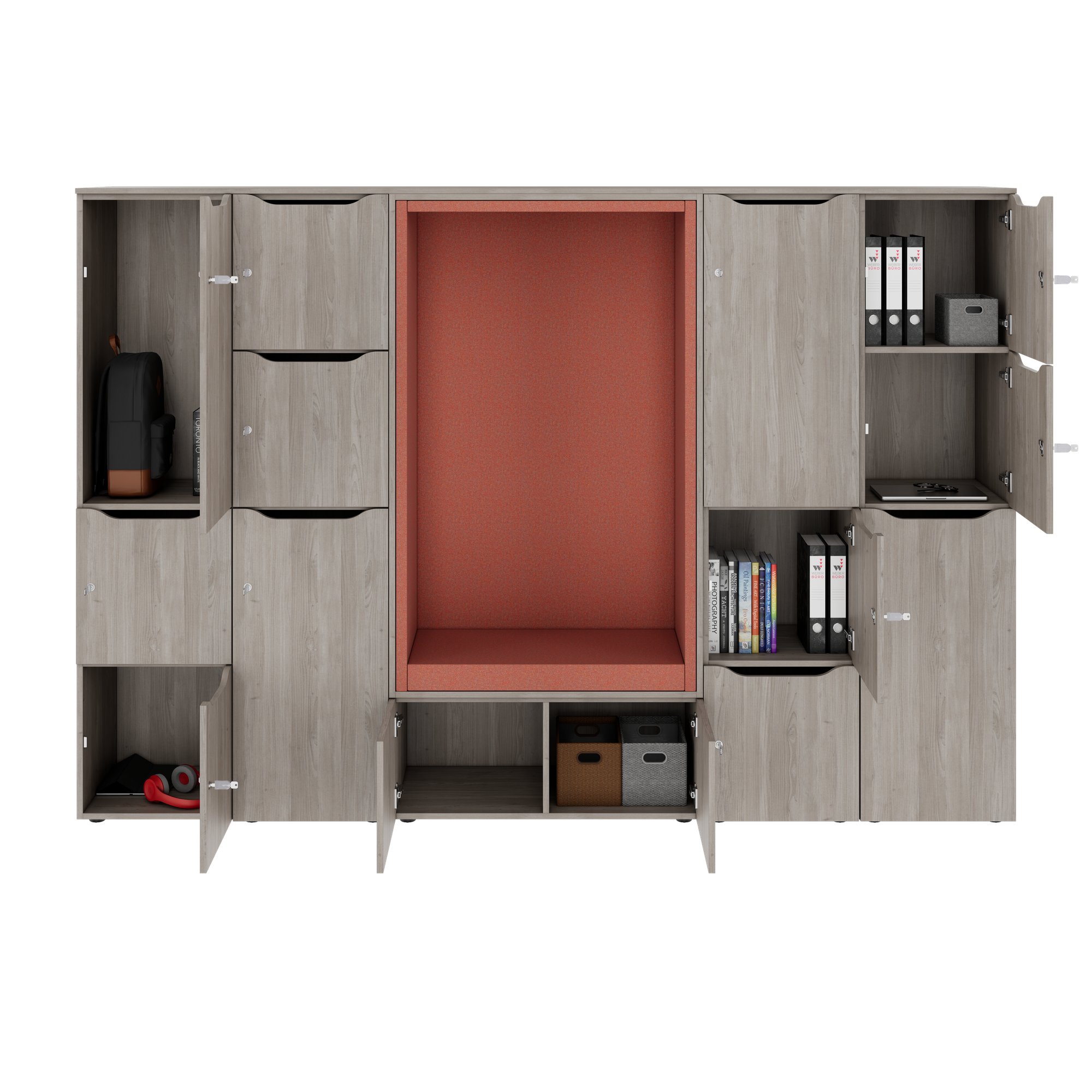 CHOICE Spind | 2706 x 1836 mm, 12 Schliessfächer, Sitznische, Nordeiche grau - 4 Main Image