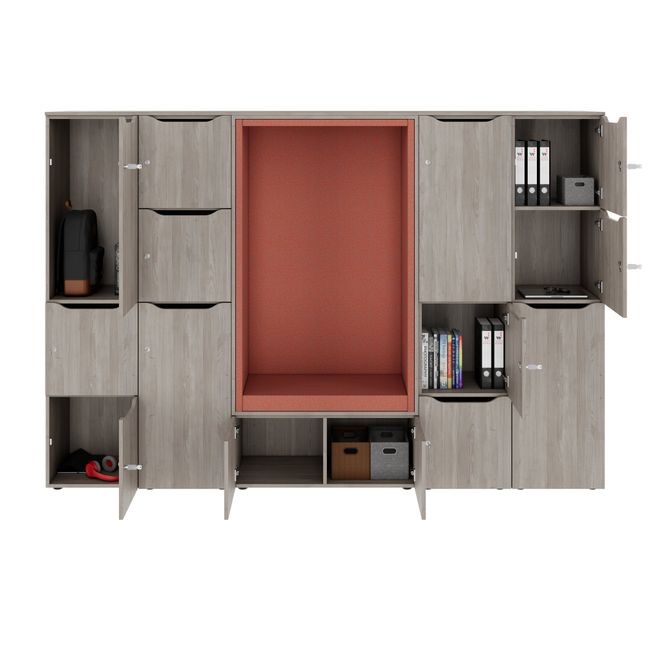 CHOICE Spind | 2706 x 1836 mm, 12 Schließfächer, Sitznische, Nordeiche grau