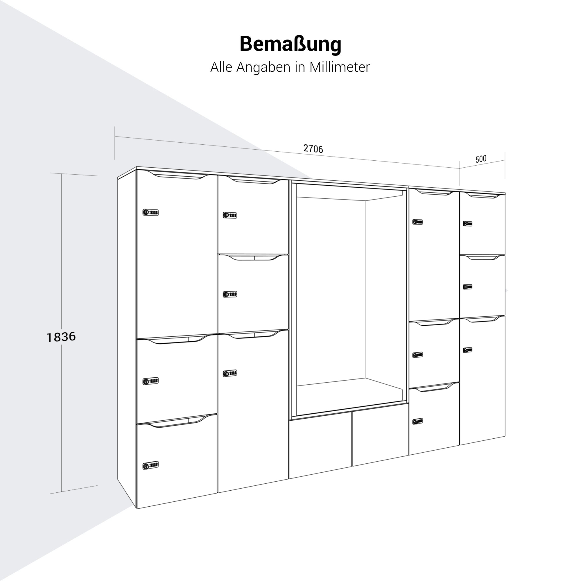 CHOICE Spind | 2706 x 1836 mm, 12 Schliessfächer, Sitznische, Sandesche - 9 Main Image