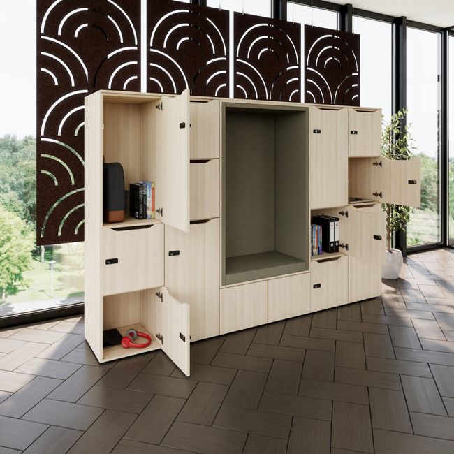 CHOICE Spind | 2706 x 1836 mm, 12 Schließfächer, Sitznische, Sandesche