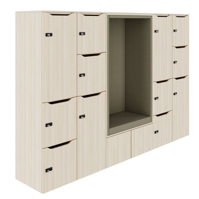 CHOICE Spind | 2706 x 1836 mm, 12 Schließfächer, Sitznische, Sandesche