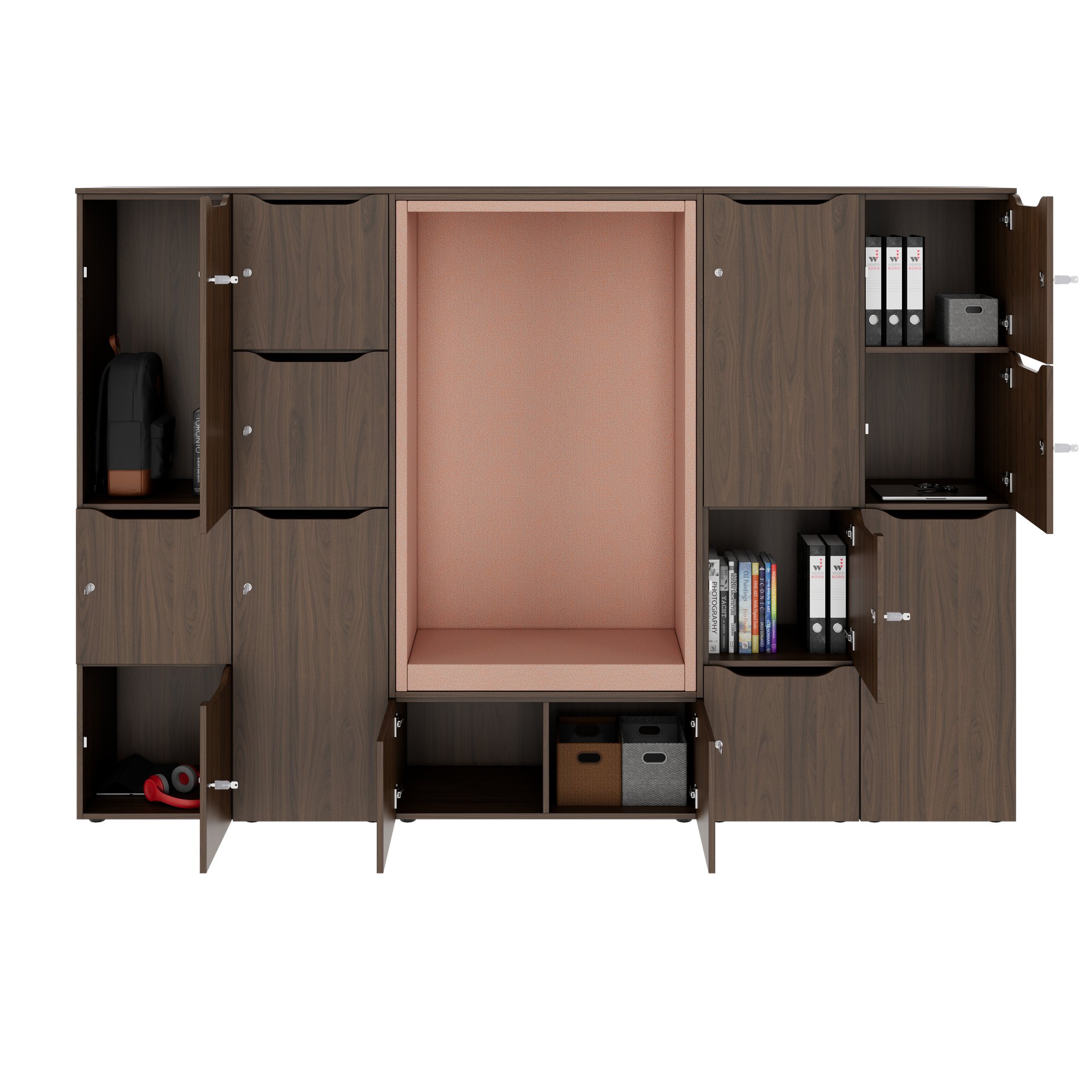 CHOICE Spind | 2706 x 1836 mm, 12 Schliessfächer, Sitznische, Nussbaum - 4 Main Image