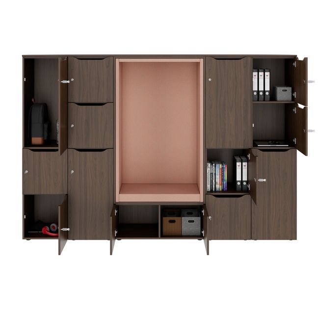 CHOICE Spind | 2706 x 1836 mm, 12 Schließfächer, Sitznische, Nussbaum