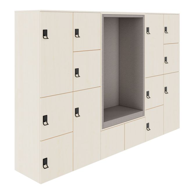 CHOICE Spind | 2706 x 1836 mm, 12 Schließfächer, Sitznische, Ahorn