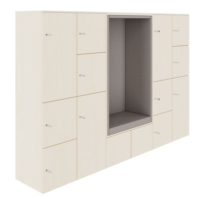 CHOICE Spind | 2706 x 1836 mm, 12 Schließfächer, Sitznische, Ahorn