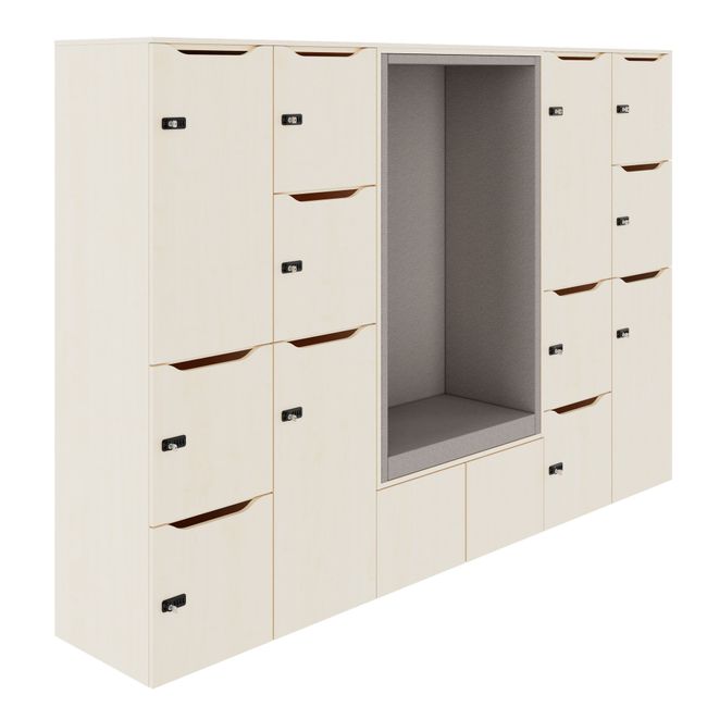 CHOICE Spind | 2706 x 1836 mm, 12 Schließfächer, Sitznische, Ahorn
