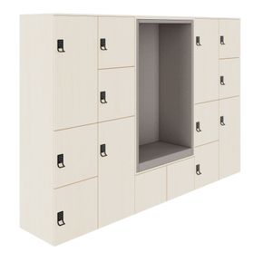 CHOICE Spind | 2706 x 1836 mm, 12 Schließfächer, Sitznische, Ahorn