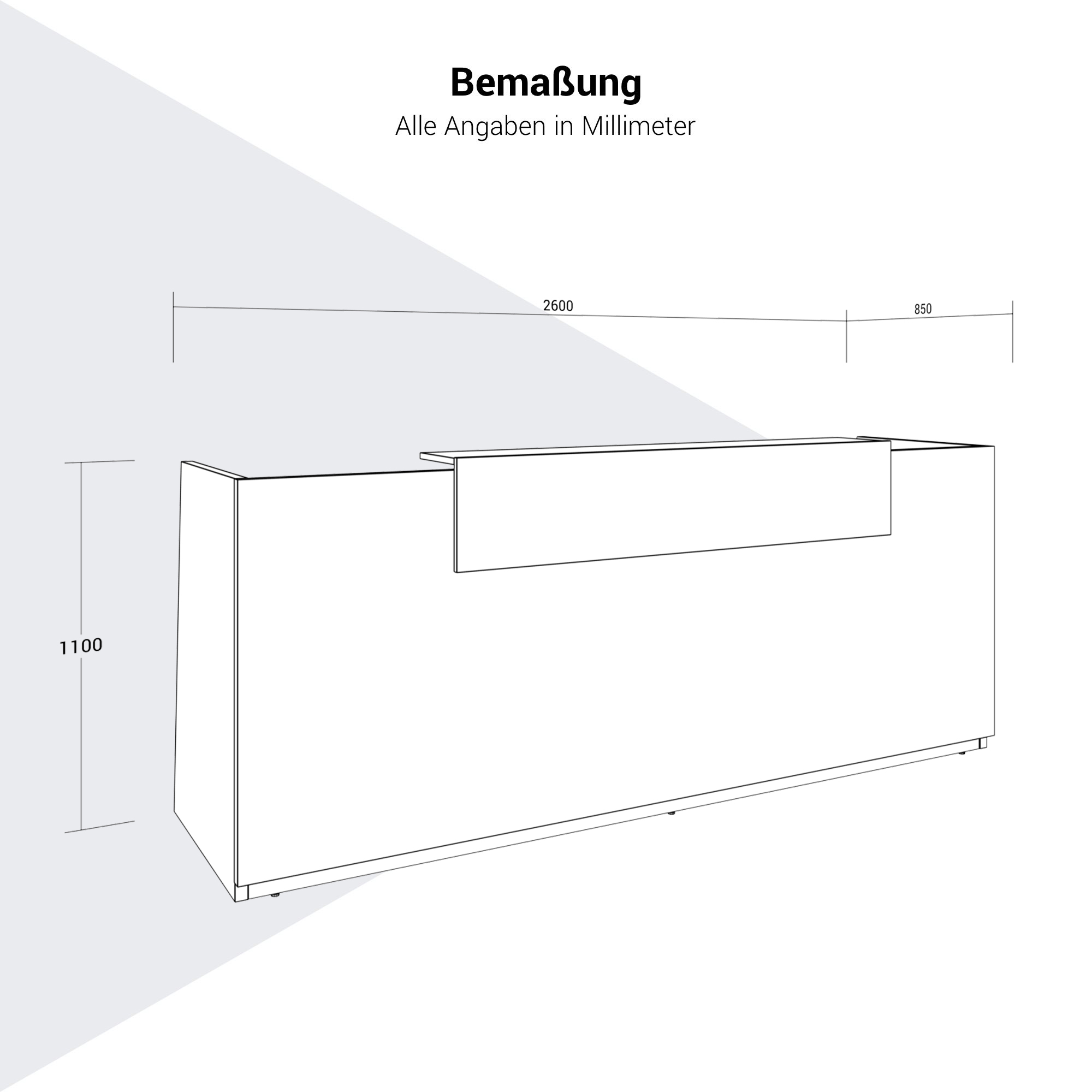 PRIMA Empfangstheke | 2600 x 1100 mm, integrierte Kabeldurchlässe, optional LED-Beleuchtung - 9 Main Image