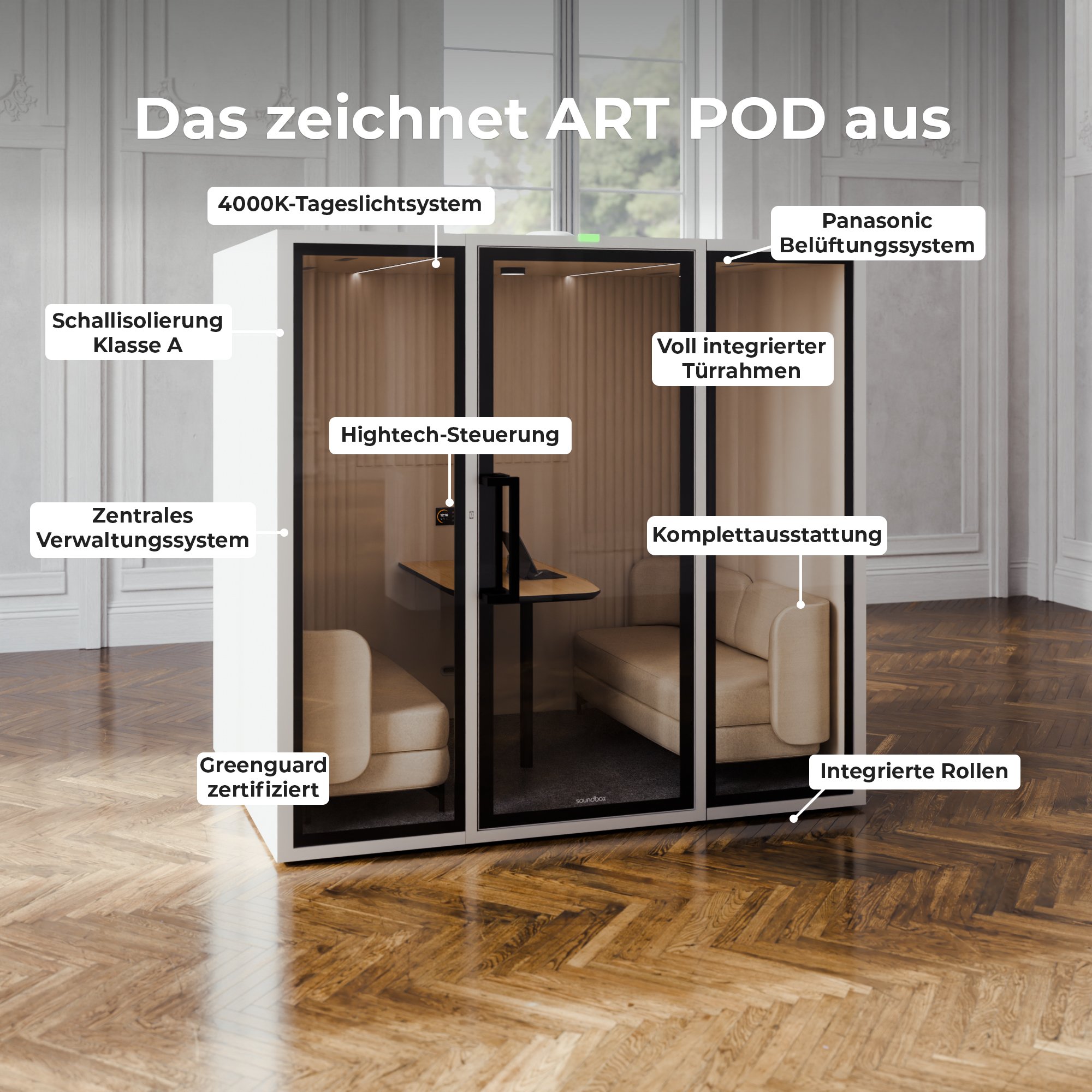 Soundbox ART POD L Meetingbox | Raum-in-Raum, Schallschutz Klasse A, Für 6 Personen - 7 Main Image