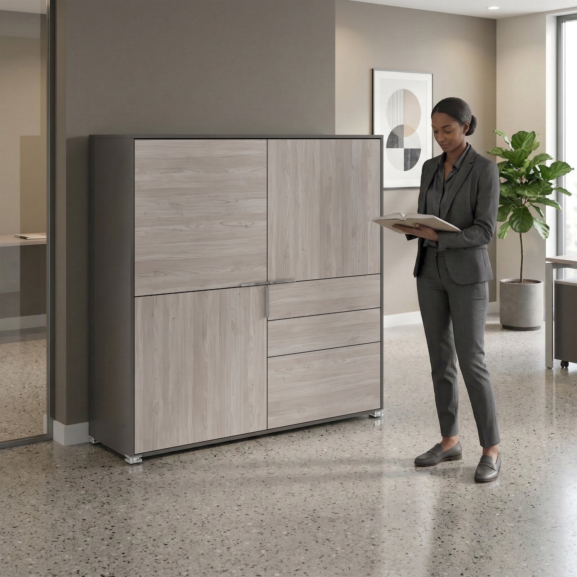 ARCOSIA Credenza alta | 1515 x 1515 mm, cassetti con apertura a pressione - 2 Main Image