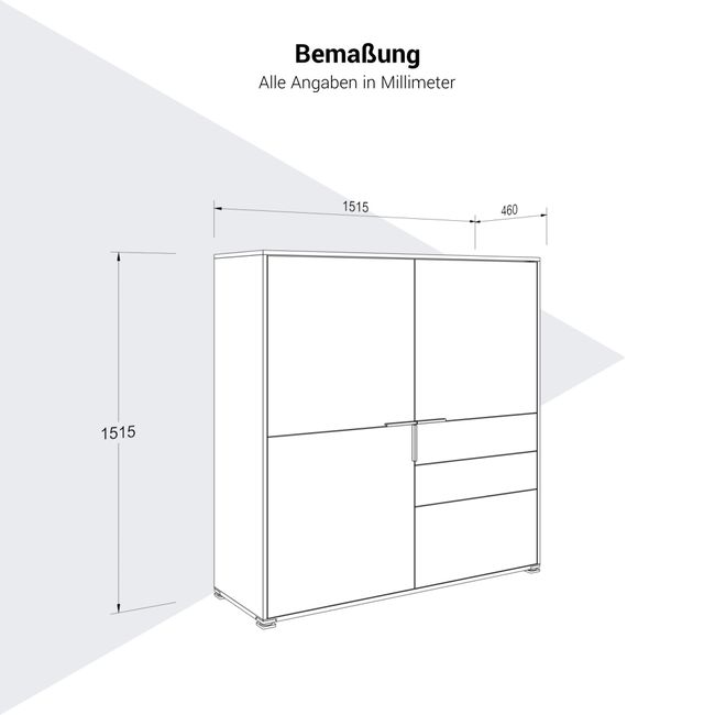 ARCOSIA Highboard | 1515 x 1515 mm, Schubladen mit Push-to-Open