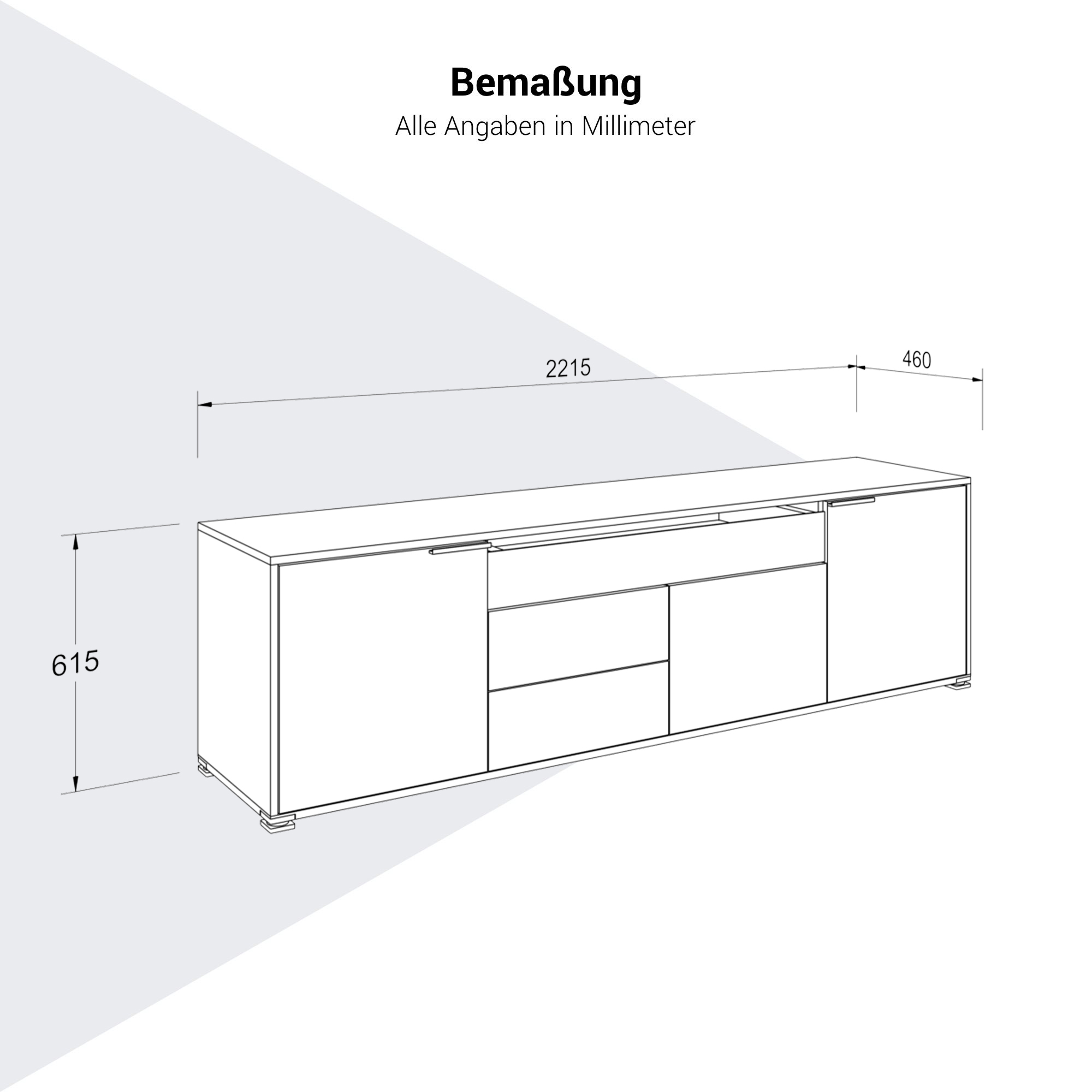 Buffet ARCOSIA | 2215 x 615 mm, tiroir avec façade en verre, système d'ouverture par pression - 8 Main Image