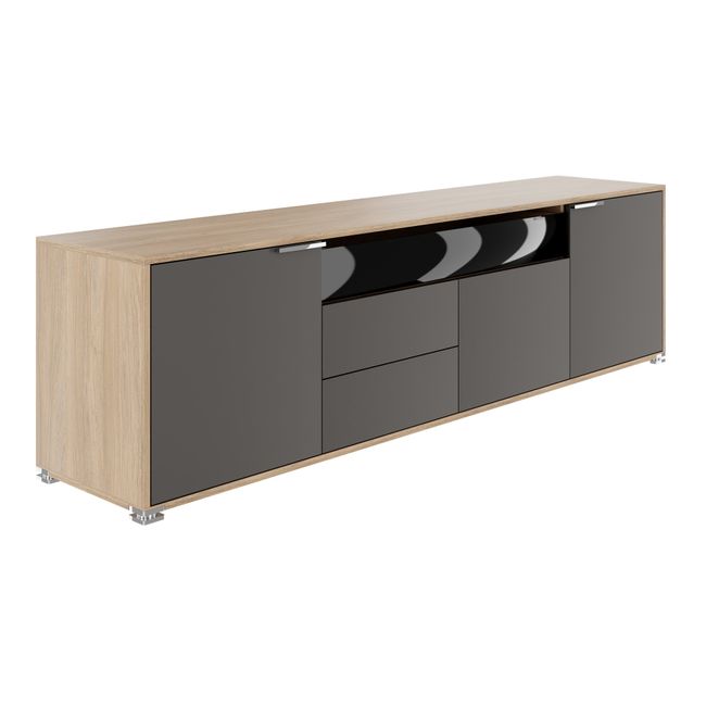 ARCOSIA Sideboard | 2215 x 615 mm, Schublade mit Glasfront, Push-to-Openpen