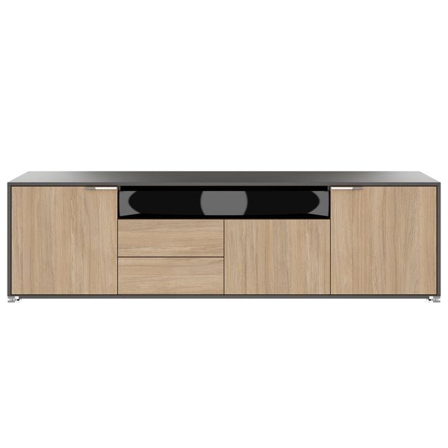 ARCOSIA Sideboard | 2215 x 615 mm, Schublade mit Glasfront, Push-to-Openpen