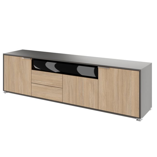 ARCOSIA Sideboard | 2215 x 615 mm, Schublade mit Glasfront, Push-to-Openpen