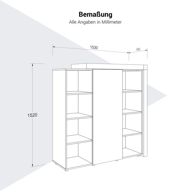ATICA Kombischrank | 1530 x 1520 mm, Tür mit Push-to-Open, Deckplatte, Kleiderstange
