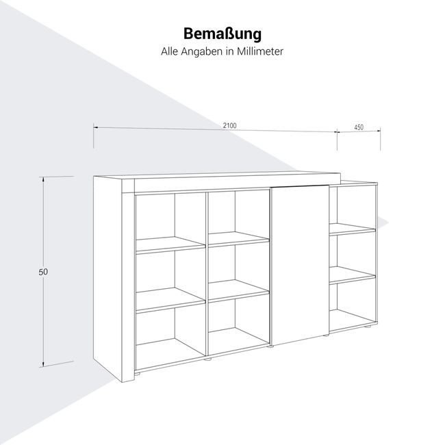 ATICA Kombischrank | 2100 x 750 mm, Tür mit Push-to-Open, Deckplatte