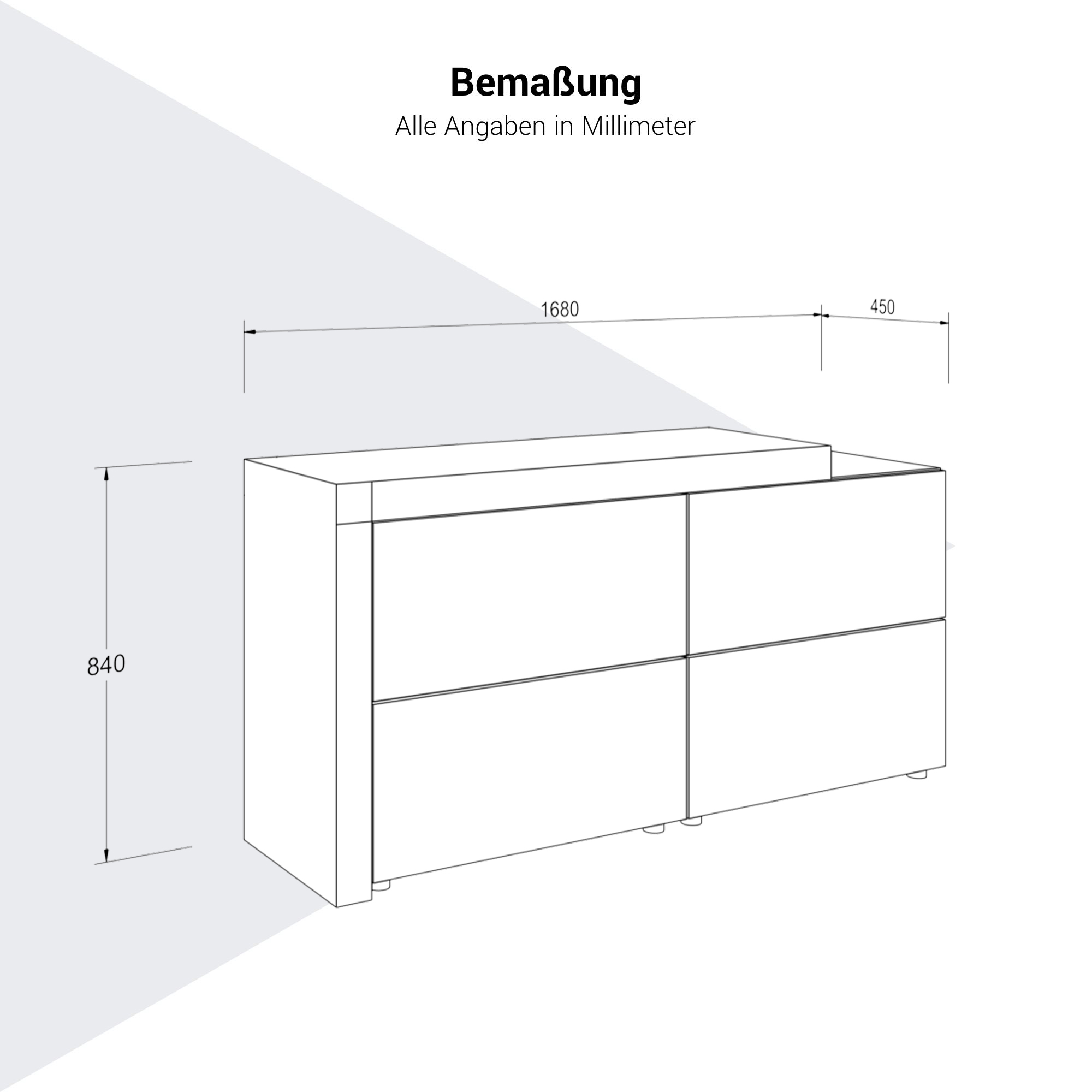 ATICA Highboard | 1680 x 840 mm, drawers with push-to-open mechanism, top panel - 7 Main Image