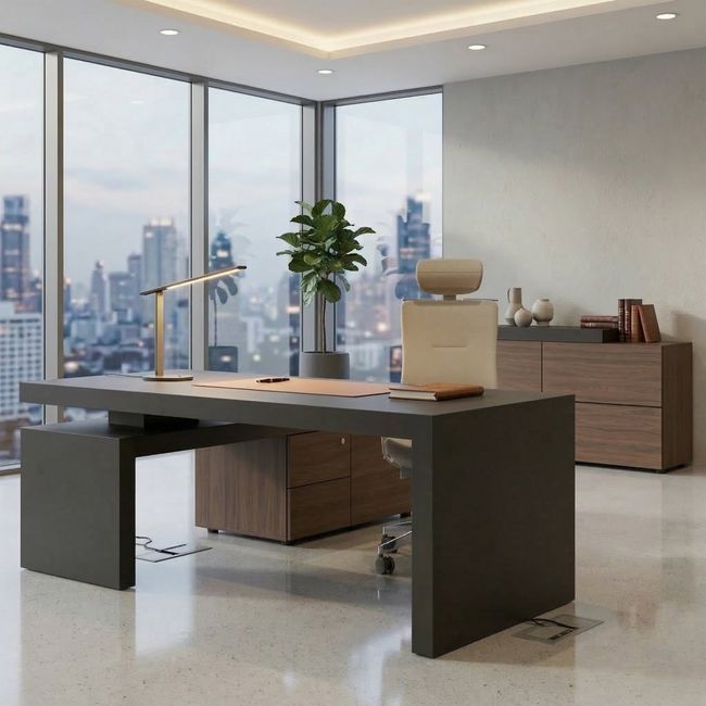 ATICA Chefschreibtisch | 2000 x 2000 mm, Integriertes  Lowboard